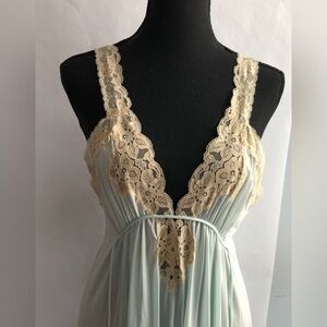 Kayser Vintage Sea Green and Cream Lace Slip Dress Bathing Suit Cover Up XS/S/M